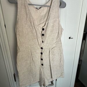Madewell Linen Blend Jumpsuit with Black Buttons